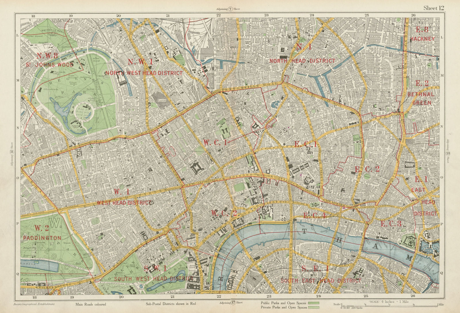 LONDON CENTRAL Westminster West End City Islington Southwark. BACON 1934 map